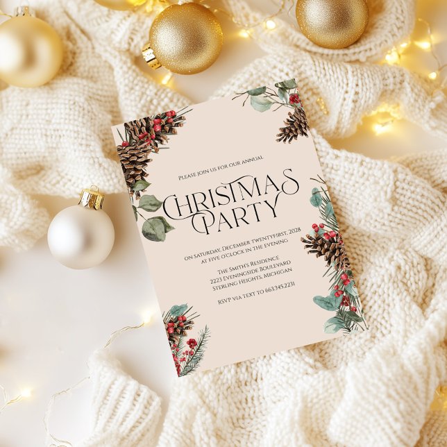Rustic Christmas Party Invite | Tan Holiday Theme (Creator Uploaded)