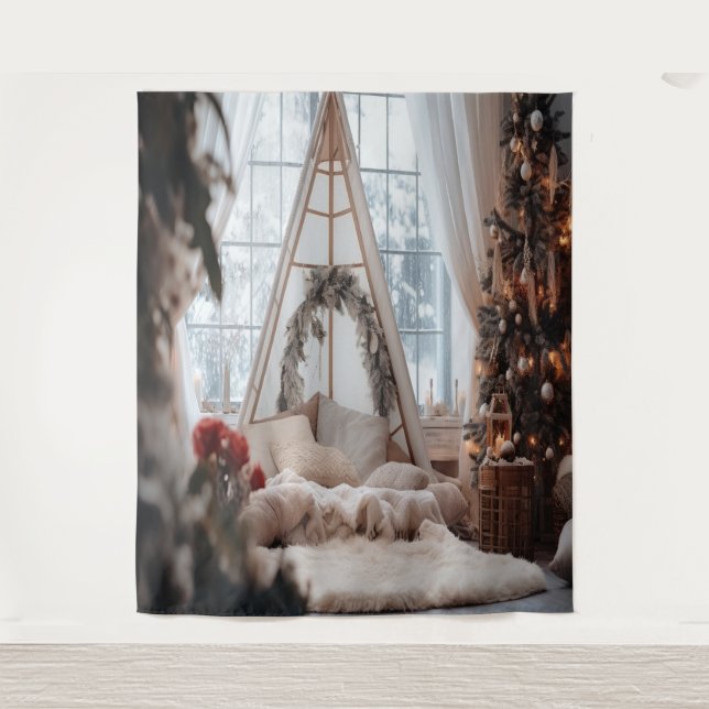 Rustic Christmas Photo Backdrop Tapestry (Front)