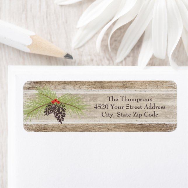 Rustic Christmas Pine Branch & Berries Woodgrain (Insitu)