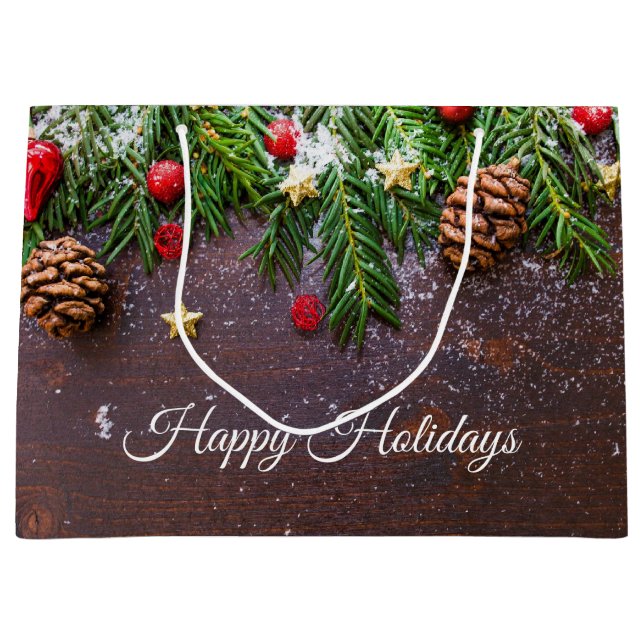 Rustic Christmas Pine Gift Bag (Front)