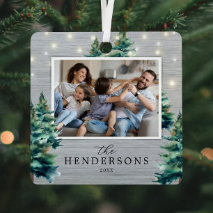 Rustic Christmas Pine Tree Family Photo Metal Tree Decoration