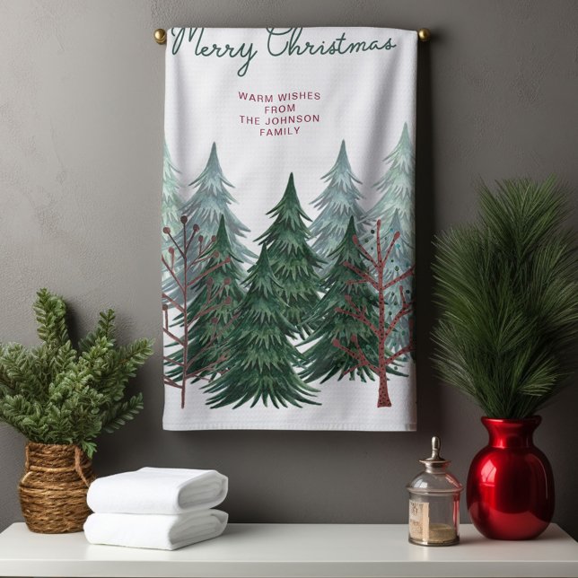 Rustic Christmas Pine Tree Forest Tea Towel (Rustic Christmas Pine Tree Forest Kitchen Towel)