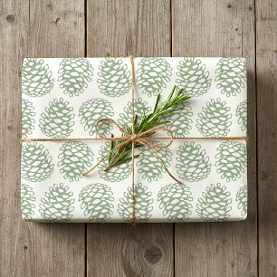 Rustic Christmas Pinecone Vintage Sage Green Wrapping Paper
