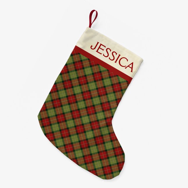 Rustic Christmas Plaid Pattern Custom Small Christmas Stocking (Front (Hanging))