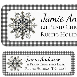 Rustic Christmas Plaid Snowflake Return Address