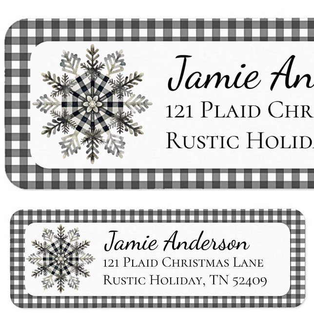 Rustic Christmas Plaid Snowflake Return Address (Creator Uploaded)