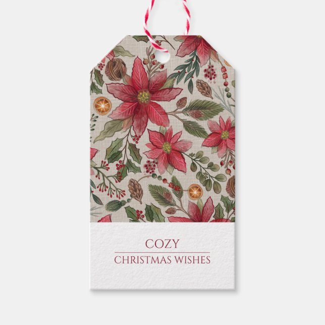 Rustic Christmas Poinsettias Gift Tags (Front)
