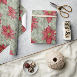 Rustic Christmas Poinsettias Wrapping Paper