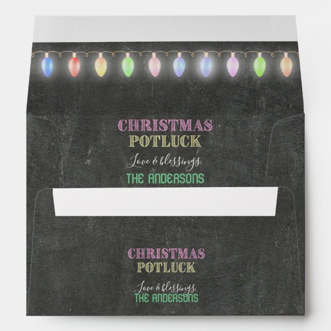 Rustic Christmas Potluck Chalkboard String Lights Envelope (Back (Bottom))