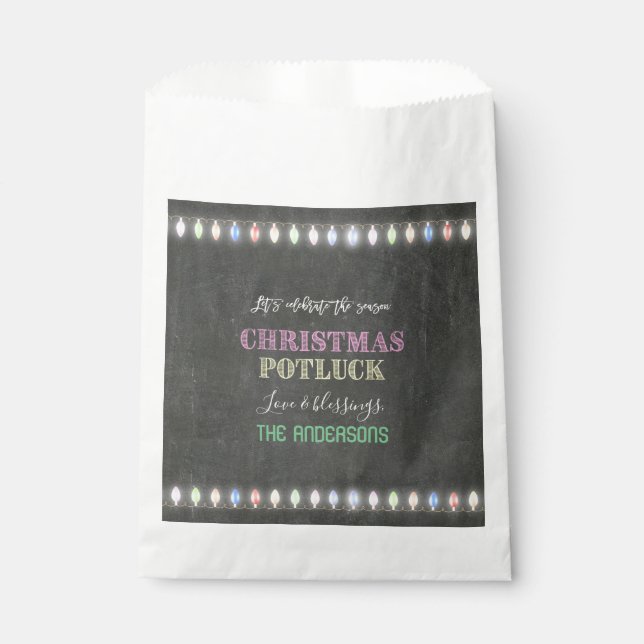 Rustic Christmas Potluck Chalkboard String Lights Favour Bags (Front)
