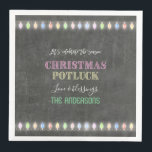 Rustic Christmas Potluck Chalkboard String Lights Napkin<br><div class="desc">Rustic Christmas Potluck Chalkboard String Lights. A colourful and joyful design to invite your friend to celebrate the season! Use Customise tool to add your info,  make changes. For matching items,  please,  visit my Christmas Potluck Collection.</div>