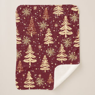 Rustic Christmas Red and Gold Sherpa Blanket