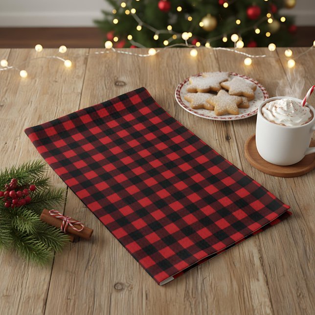 Rustic Christmas Red & Black Buffalo Plaid  Tea Towel (Creator Uploaded)