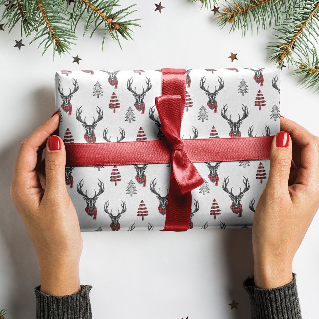 Rustic Christmas Red Buffalo Plaid Reindeer Wrapping Paper (Rustic Christmas Red Buffalo Plaid Reindeer Wrapping Paper)