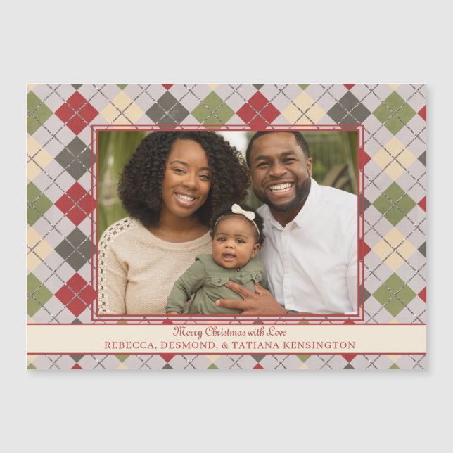 Rustic Christmas Red Green Argyle Holiday Photo (Front)