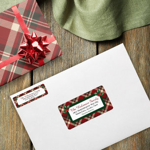 Rustic Christmas Red Green Tartan Plaid Address La Label