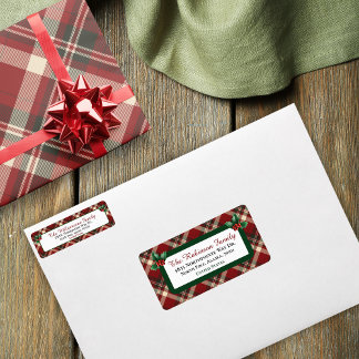 Rustic Christmas Red Green Tartan Plaid Address La Label