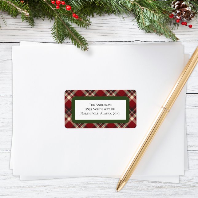 Rustic Christmas Red Green Tartan Plaid Address Label (Creator Uploaded)