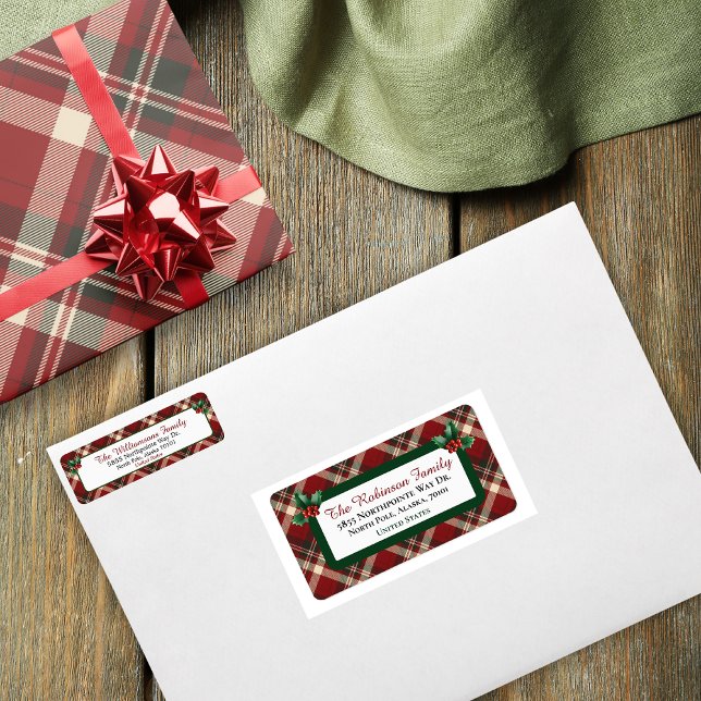 Rustic Christmas Red Green Tartan Plaid Address Label (Creator Uploaded)