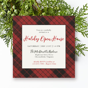 Rustic Christmas Red Plaid Holiday Open House Invitation