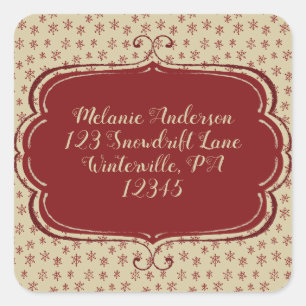 Rustic Christmas Red Snowflake Return Address Square Sticker