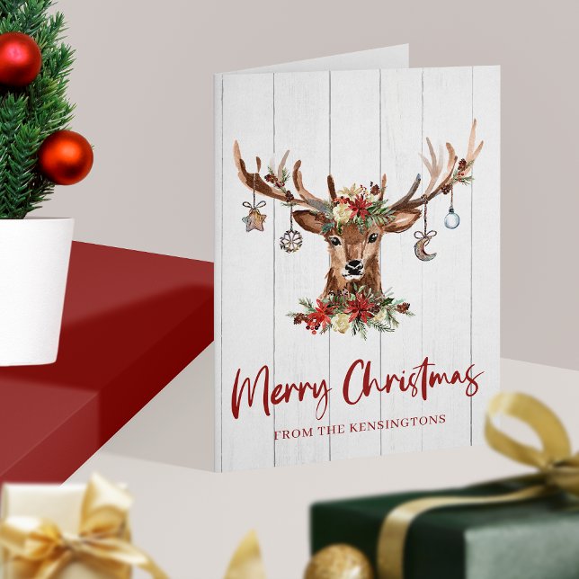 Rustic Christmas Reindeer Antler Ornaments Holiday Card (Rustic Christmas Reindeer Antler Ornaments Holiday Card)