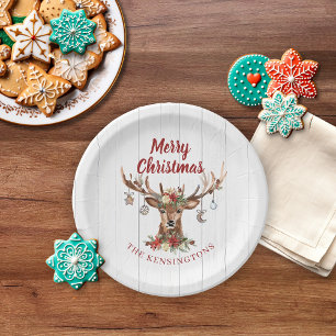 Rustic Christmas Reindeer Ornaments   Wood Paper Plate