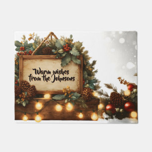 Rustic Christmas Sign Frame with Custom Text Doormat