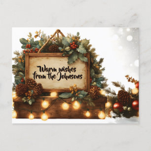 Rustic Christmas Sign Frame with Custom Text Holiday Postcard