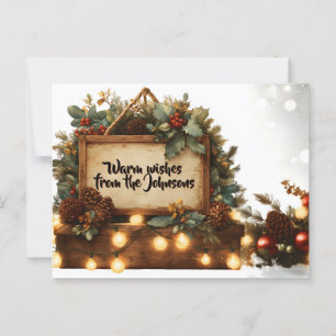Rustic Christmas Sign Frame with Custom Text Postcard