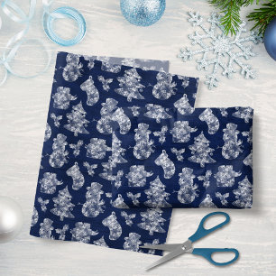 Rustic Christmas Snowman Blue Wood Tissue Paper