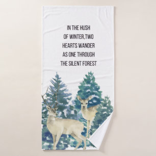 Rustic Christmas Snowy Forest Deer Decor For Home Bath Towel