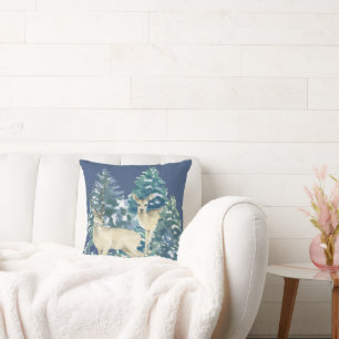 Rustic Christmas Snowy Forest Deer Decor For Home Cushion
