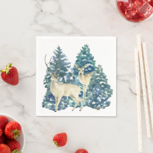 Rustic Christmas Snowy Forest Deer Decor For Home Napkin