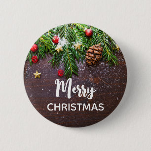Rustic Christmas Table with Pine & Snow 6 Cm Round Badge