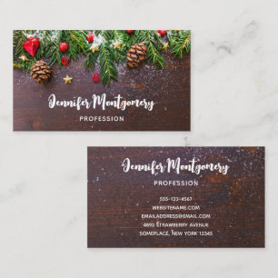 Rustic Christmas Table with Pine & Snow Business Card