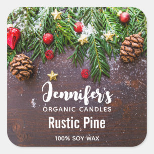 Rustic Christmas Table with Pine & Snow Candle Biz Square Sticker