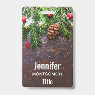 Rustic Christmas Table with Pine & Snow ID Badge