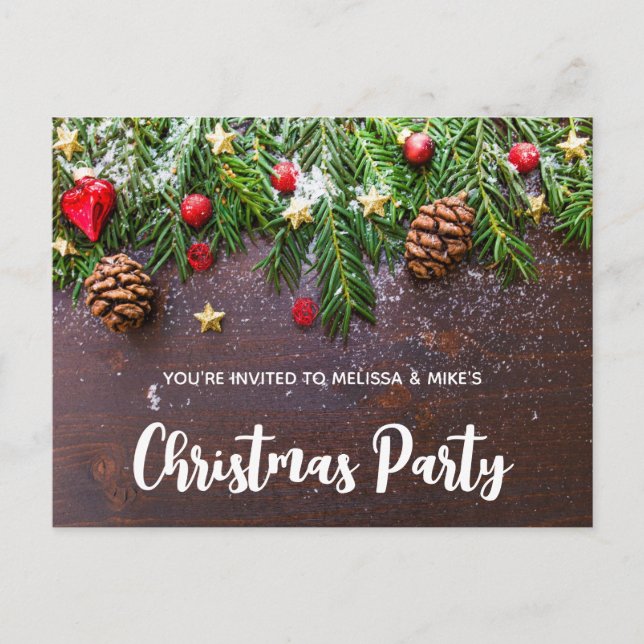 Rustic Christmas Table with Pine & Snow Invitation (Front)