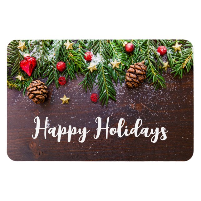 Rustic Christmas Table with Pine & Snow Magnet (Horizontal)