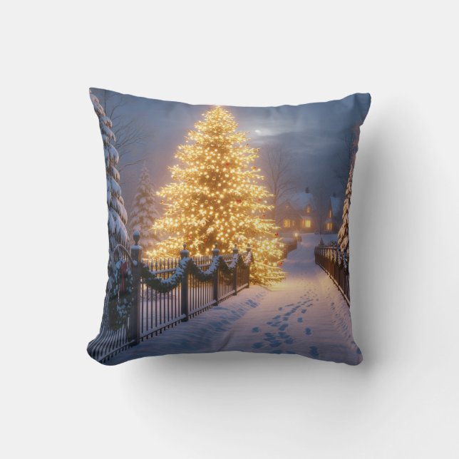 Rustic Christmas Throw Pillows – Village Tree, San (Front)