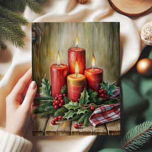 Rustic Christmas tissue paper red candles holly