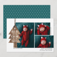 Rustic Christmas Tree 3 Photo Birth Announcement