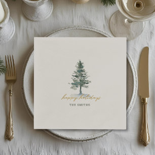 Rustic Christmas Tree Family Name Holiday Party Napkin