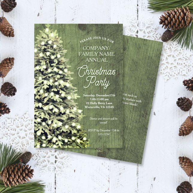Rustic Christmas Tree Green Company Holiday Party Invitation (Creator Uploaded)
