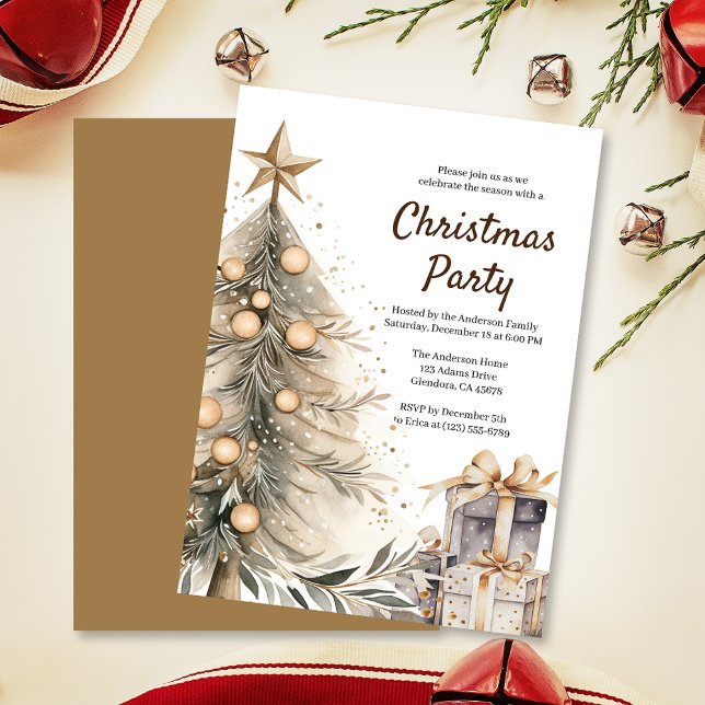 Rustic Christmas Tree Holiday Party Invitation (Invite your guests to your Christmas celebration with this heartwarming and cozy holiday invitation.)