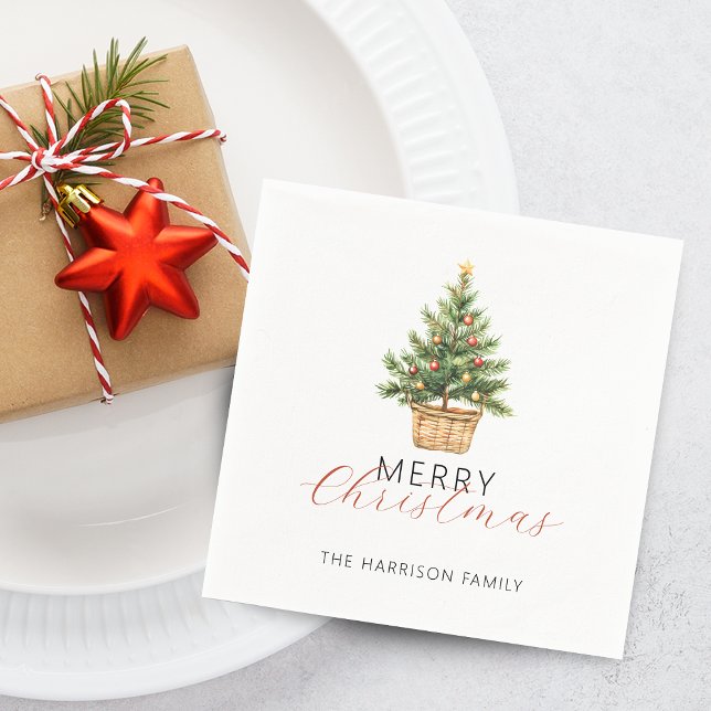 Rustic Christmas Tree In Basket Napkin (Rustic Christmas Tree In Basket Dusty Green Napkins)