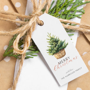 Rustic Christmas Tree In Basket Personalised Gift Tags