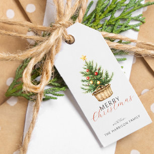Rustic Christmas Tree In Basket Personalized Gift Tags