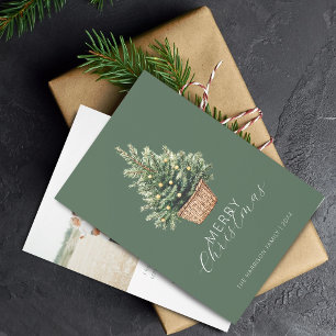 Rustic Christmas Tree In Basket Photo Flat Holiday Card
